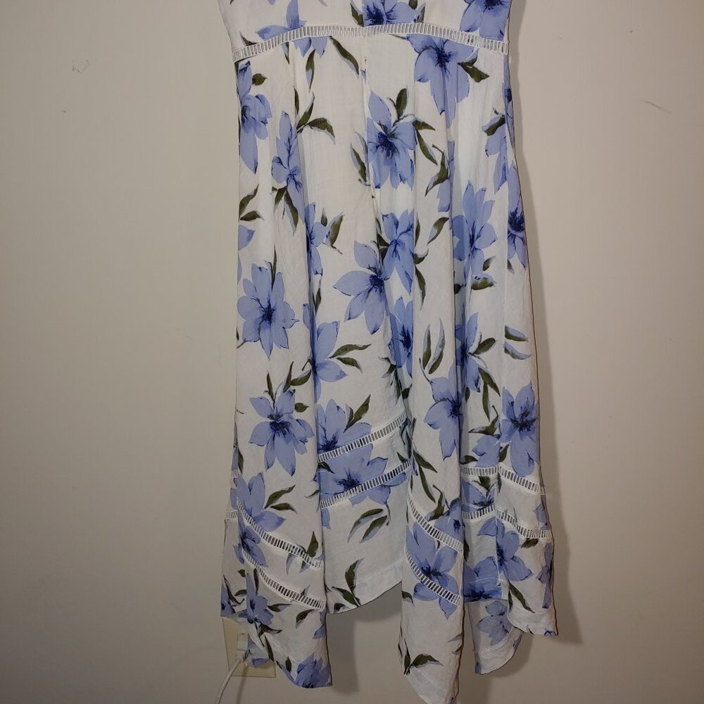Lulus Zahara Handkerchief Hem Halter Top Floral Midi Dress L in White and Blue - Picture 10 of 10
